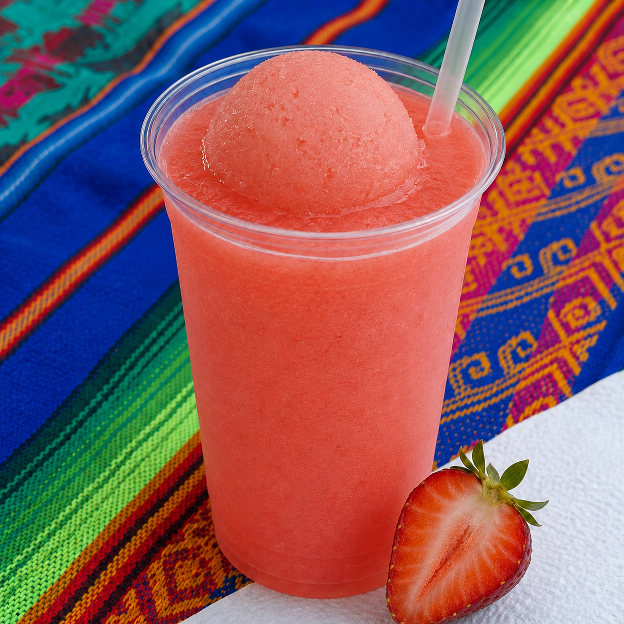 Agua fresca de fresa con nieve flotante, preparada por Cecilia's Ice Cream
