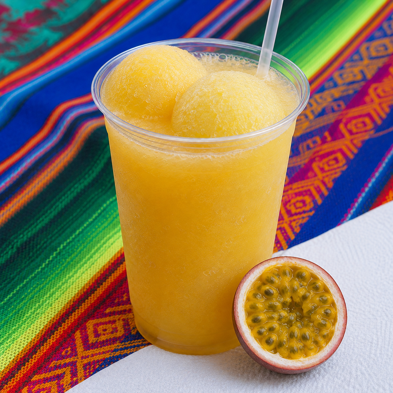 Agua fresca de maracuyá con nieve flotante, preparada por Cecilia's Ice Cream