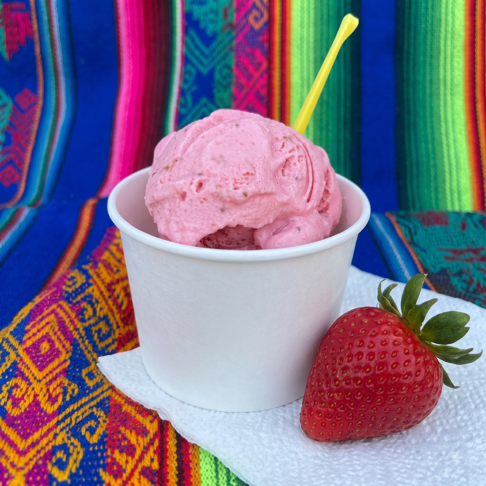 Nieve de garrafa sabor fresa, servida por Cecilia's Ice Cream